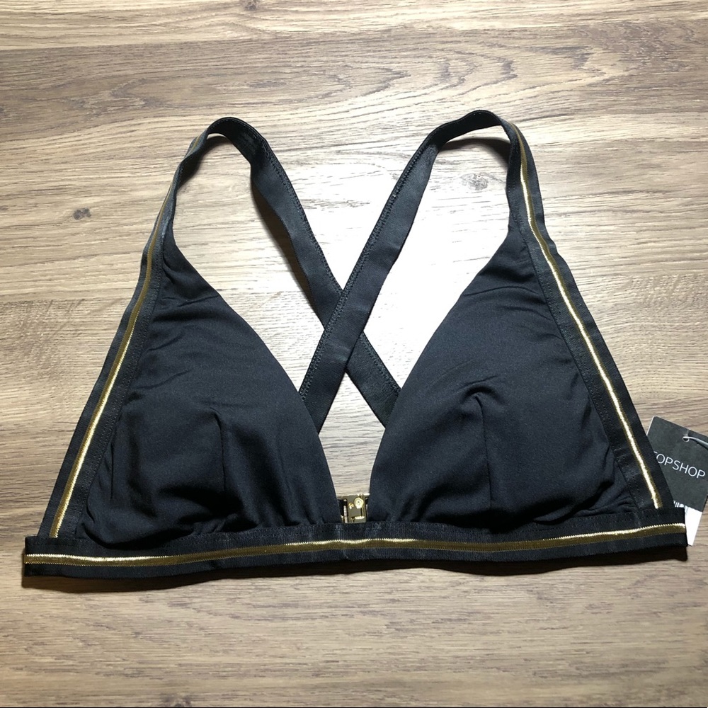 Top shop black and gold crisscross bikini top Sz 8